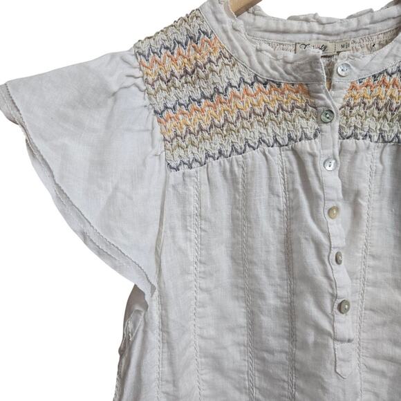 Faherty Women Honokaia Linen Embroidered Flutter Sleeve Top M Boho Peasant - Picture 5 of 11